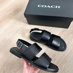 NWT Coach Men’s Black Leather Buckle Two Strap Sandals Julian CS034 Size 9